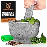 PriorityChef Mortar and Pestle Set - 100% Natural 2 Cup Unpolished Granite - Grind, Crush & Mash Spices and More - Easy to Us
