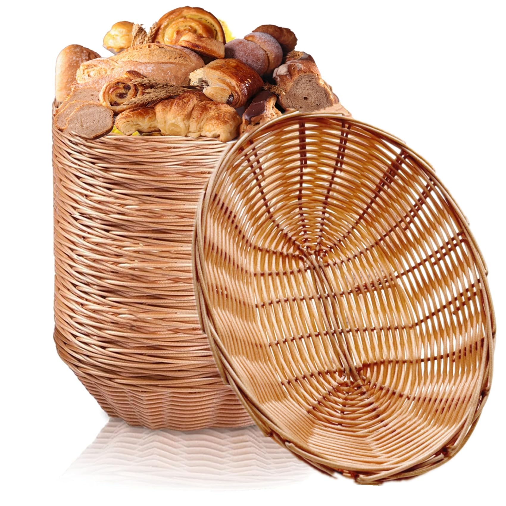 Photo 1 of CEZOOWYEX 16 Pack Plastic Small Gift Baskets, Oval Wicker Bread Basket for Party, 9 x 6.5 x 2.48 Inch Empty Tabletop Fruit Vegetables Serving Baskets for Wedding, Mother's day, Christmas, Restaurant