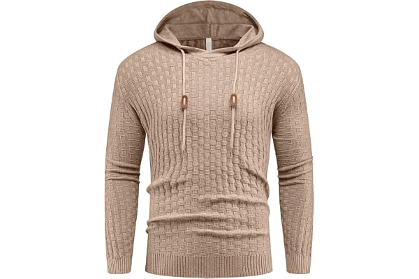 Askdeer Men's Pullover Sweater Waffle Long Sleeve Sweater Casual Soft Knit Waffle Texture Crewneck Sweater with Hood