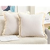 NUYECY Set of 2 Khaki Boho Throw Pillow Covers 18 x 18,Cotton Neutral Pillow with Tassel Fringe,Decorative Pillow Cover Pillow Case Cushion Cover for Bed Sofa Couch Farmhouse Living Room
