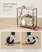VASAGLE Kitchen Shelf on Wheels 3-Tier Serving Trolley 40x80x89 cm view 4
