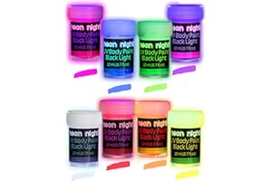 Neon Nights UV Body Paint Set | Blacklight Glow Makeup Kit | Fluorescent Face Paints for Music Festivals, Photo Shoots, Nights Out - Easy to Use and Remove, Premium Quality, Vibrant Colors | 8 Colors