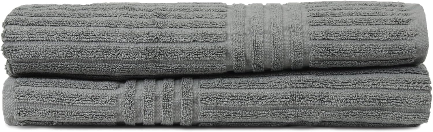 Bare Cotton Luxury Hotel & Spa Towel 100% Pure Turkish Cotton Ribbed Channel Pattren - Bath Towel - Gray - Set of 2
