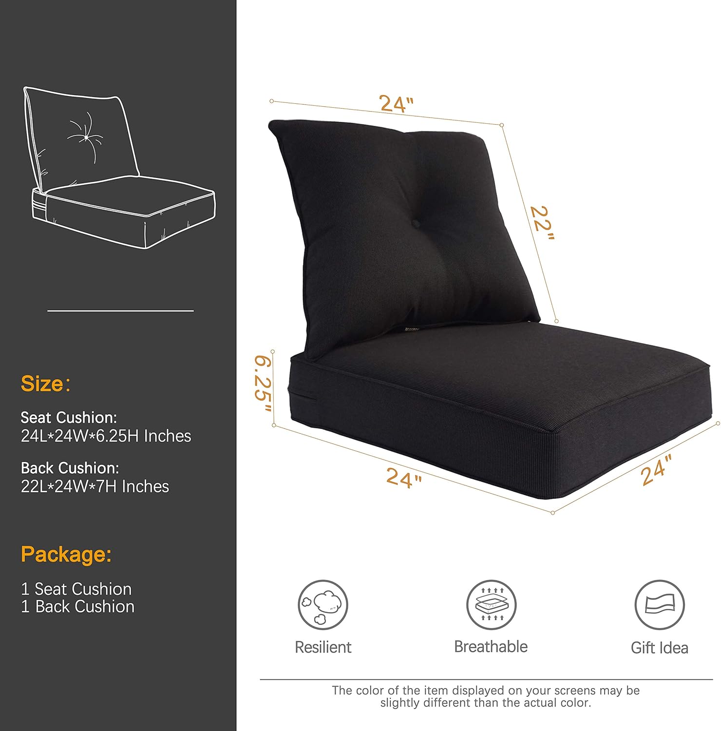 BOSSIMA Cushions for Patio Furniture, Outdoor Water Repellent Fabric, Deep Seat Pillow and High Back Design,Sliver/Light Grey: Home & Kitchen