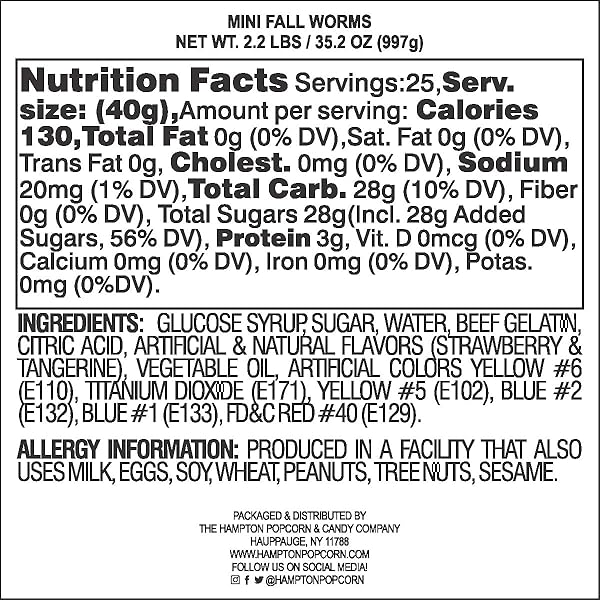 FALL MINI GUMMY WORMS, BULK CANDY, ASSORTED FRUIT FLAVORS, THE HAMPTON POPCORN & CANDY COMPANY, 2.2 POUND BAG (PACK OF 1)