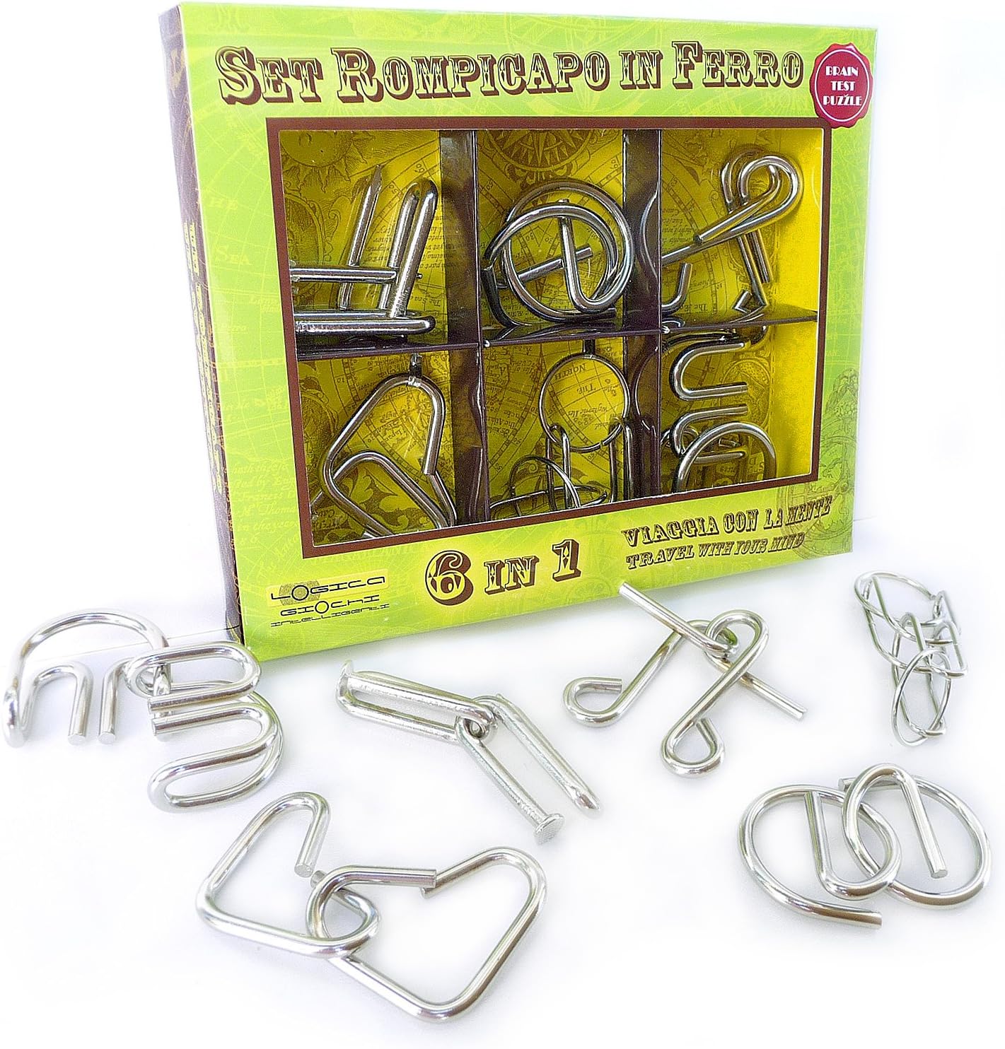 Logica Puzzles, METAL SET 6 IN 1 - Brain teasers - Mind puzzles set - All difficulties - Wire puzzles