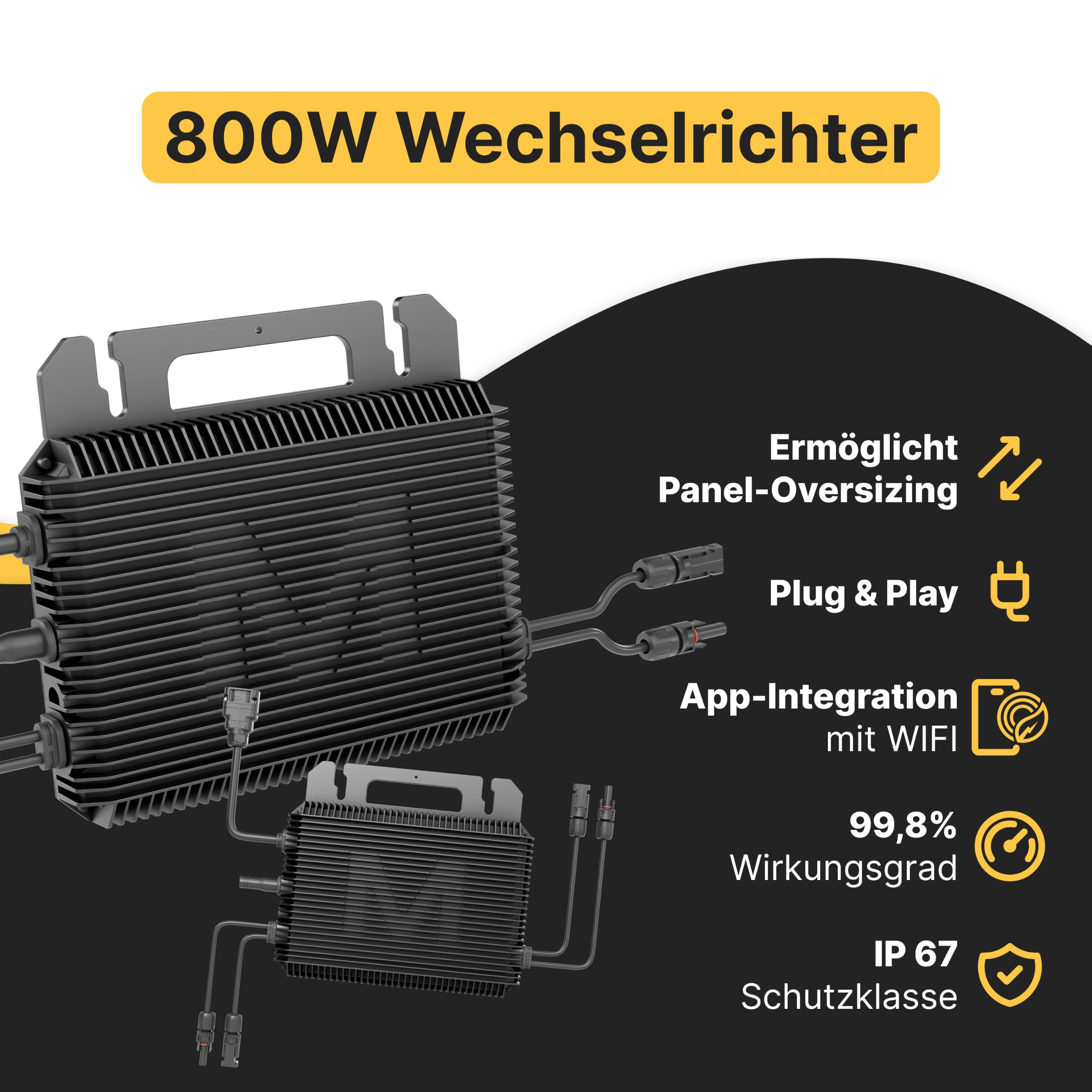 Solakon® 900W Balkonkraftwerk - Balkonkraftwerk 800W komplett Steckdose - neuester 800 Watt Wechselrichter - Solaranlage Komplettset - 450W bifaziale Solarmodule inkl. Zubehör - 3m Kabel 6