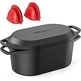 Dutch Oven for Bread Baking, 3.4QT Cast Iron Bread Pan Loaf Pans with Lid, Pre-Seasoned Oval Bread Oven, Bread Pan for Homemade Sourdough Bread Baking & Versatile Cooking, Black