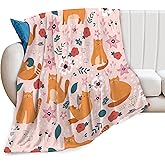 Cute Cat Throw Blanket Cozy Plush Orange Kitten Mouse Flannel Fleece Ultra Soft Blankets Unisex Lightweight Fuzzy Flower Party Blanket Gifts for Bed Couch Sofa Boys Girls 50"x40"