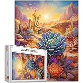 1000 Piece Jigsaw Puzzles for Adults America Arizona Desert Painting Jigsaw Puzzle Tropical Succulent Plants 1000 Pieces Puzzles Game Home Wall Decor DIY Craft Landscape at Sunset Puzzle Art Gift