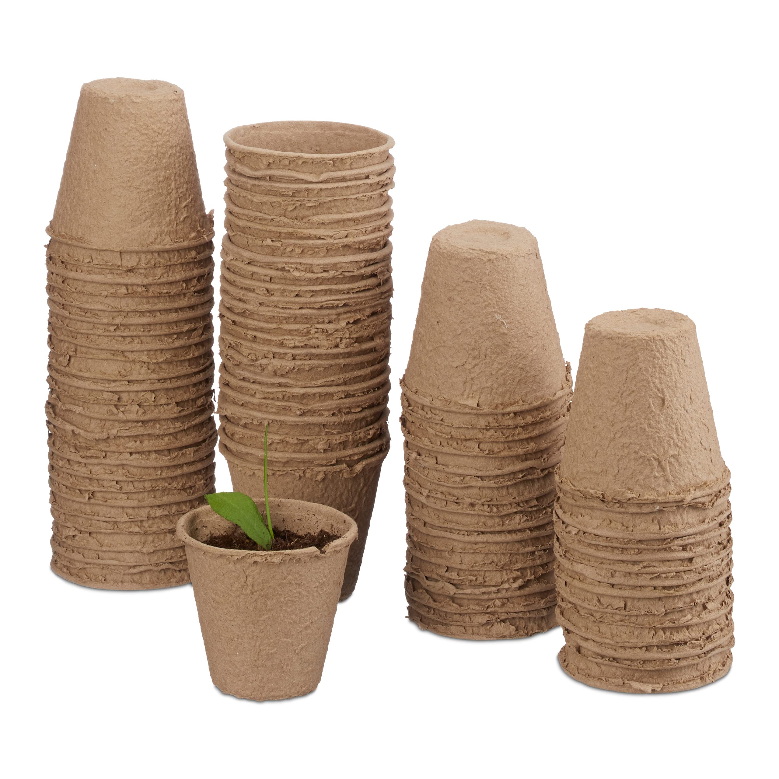 Relaxdays Set of 80 Flower Pots, Biodegradable, Planter, Cellulose, Round, 8 cm, Beige