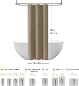 Waterproof Narrow Shower Curtain 92x182cm Khaki with Hooks view 5