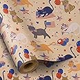 RUSPEPA Cat Wrapping Paper Roll, Mini Roll, American Cats with American Flags, Funny Cartoon Animal Kraft Gift Wrap for Patriotic Events, July 4th Celebration, 17 Inches X 16.4 Feet