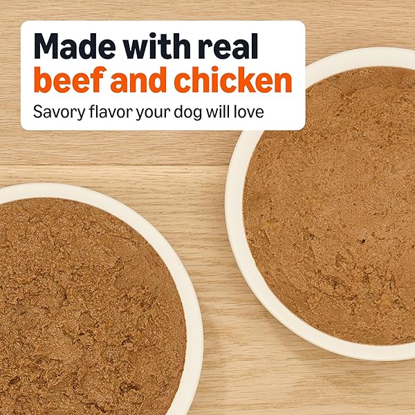 AMAZON BASICS WET DOG FOOD MEATY LOAF VARIETY PACK, FILET MIGNON FLAVOR AND CHICKEN & RICE DINNER, MADE WITH REAL CHICKEN AND BEEF, 13.2 OZ CAN, (6 CANS OF EACH FLAVOR, 12 CANS IN TOTAL)