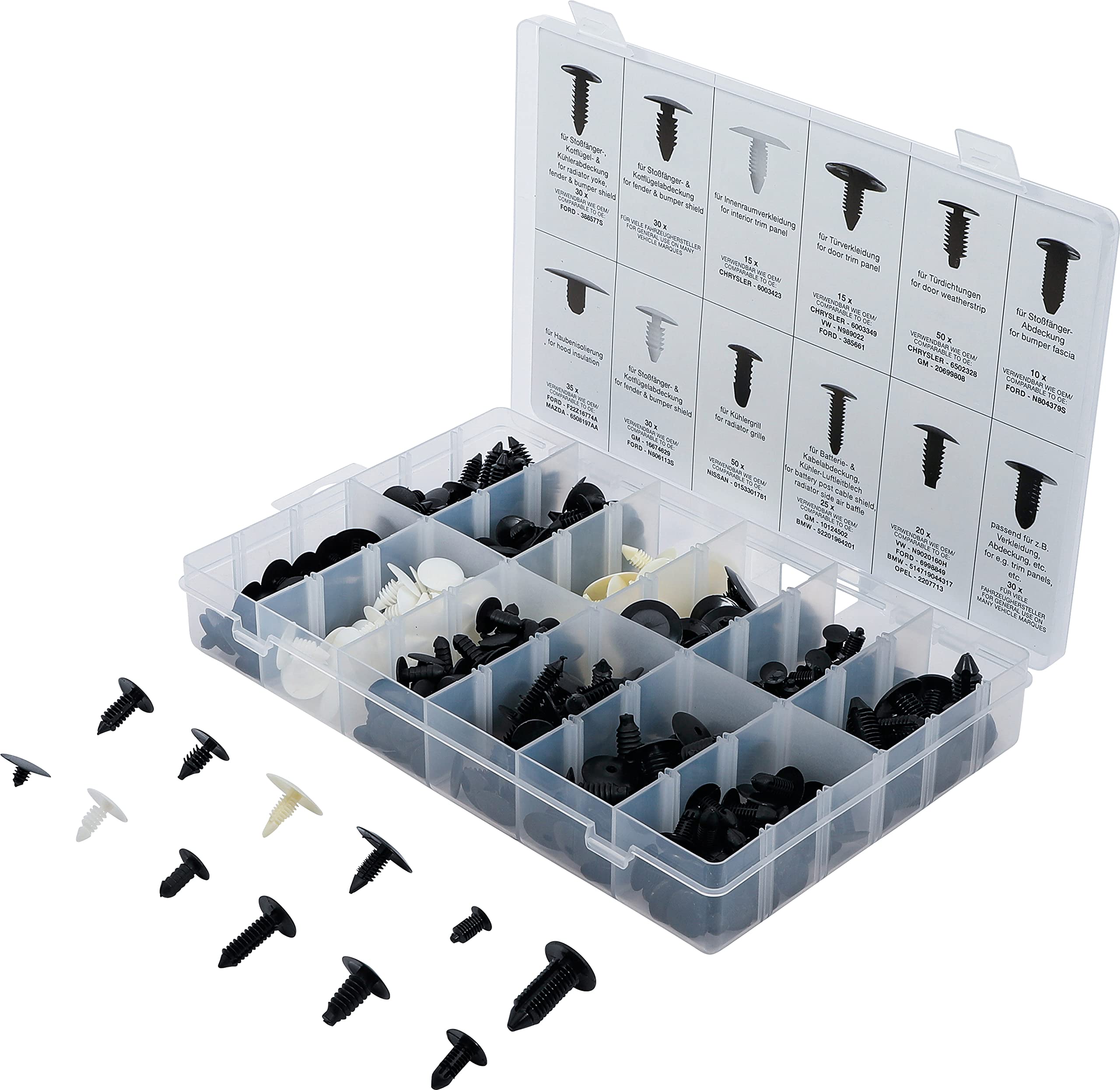 BGS 9055 | Fir Tree Clip Assortment for GM, VW, Chrysler, BMW, Nissan, Ford | 340 pcs.