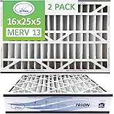 Air Bear 16x25x5 Air Filter MERV 13 (2-Pack) Pleated HVAC Air Filter Replacement (Actual Size: 15.50 x 24.25 x 4.9 Inches) Compatible with part no: 266649-105