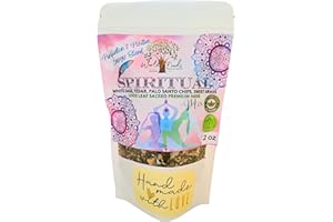 WORLDLY FINDS Smudging Herbs Spiritual Energy Cleansing Mix: Hand-Crafted 100% Organic White Sage, Sweet Grass, Palo Santo, Cedar Leaves Blend, Burning Sage Incense Loose, Shaman Tools, Altar Supplies (2 Oz)