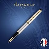 Waterman Expert Fountain Pen Stainless Steel 23k Gold Trim Medium Nib Gift Box view 2
