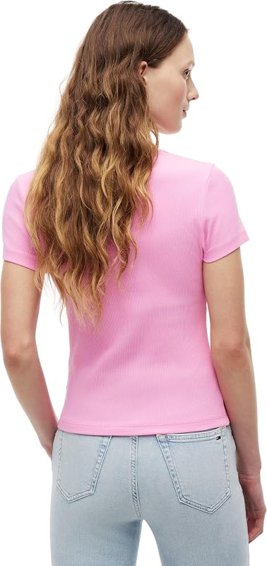 Camiseta Tjw Slim Badge Rib tee DW0DW17881 S/S para Mujer, Color Rosa (Margarita Rosa), Talla S