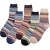 IIG 5 Pairs Women's Vintage Style Thick Wool Warm Winter Crew Socks