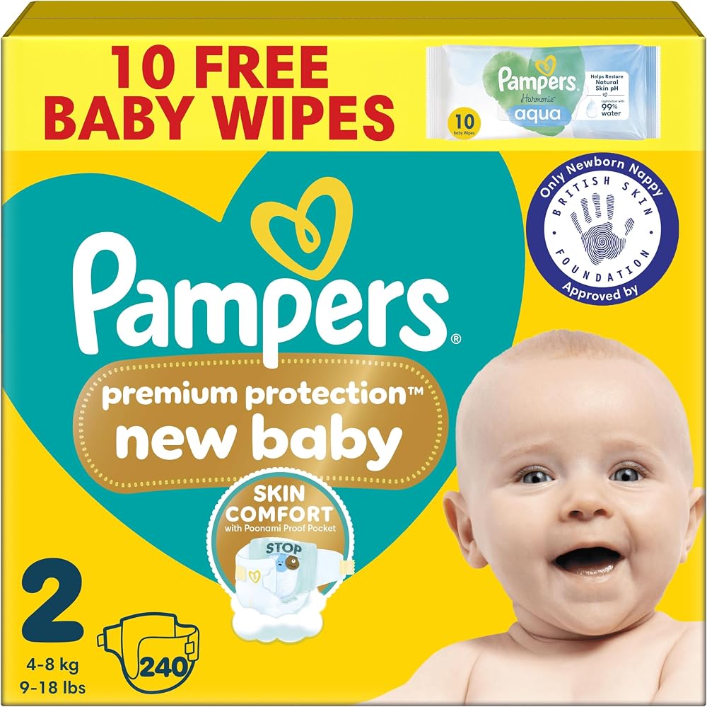Pampers Premium Protection New Baby Size 2 Nappies 240 Monthly Pack 4-8kg