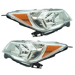 TRQ 2 Piece Headlight Assembly Set Chrome Bezel