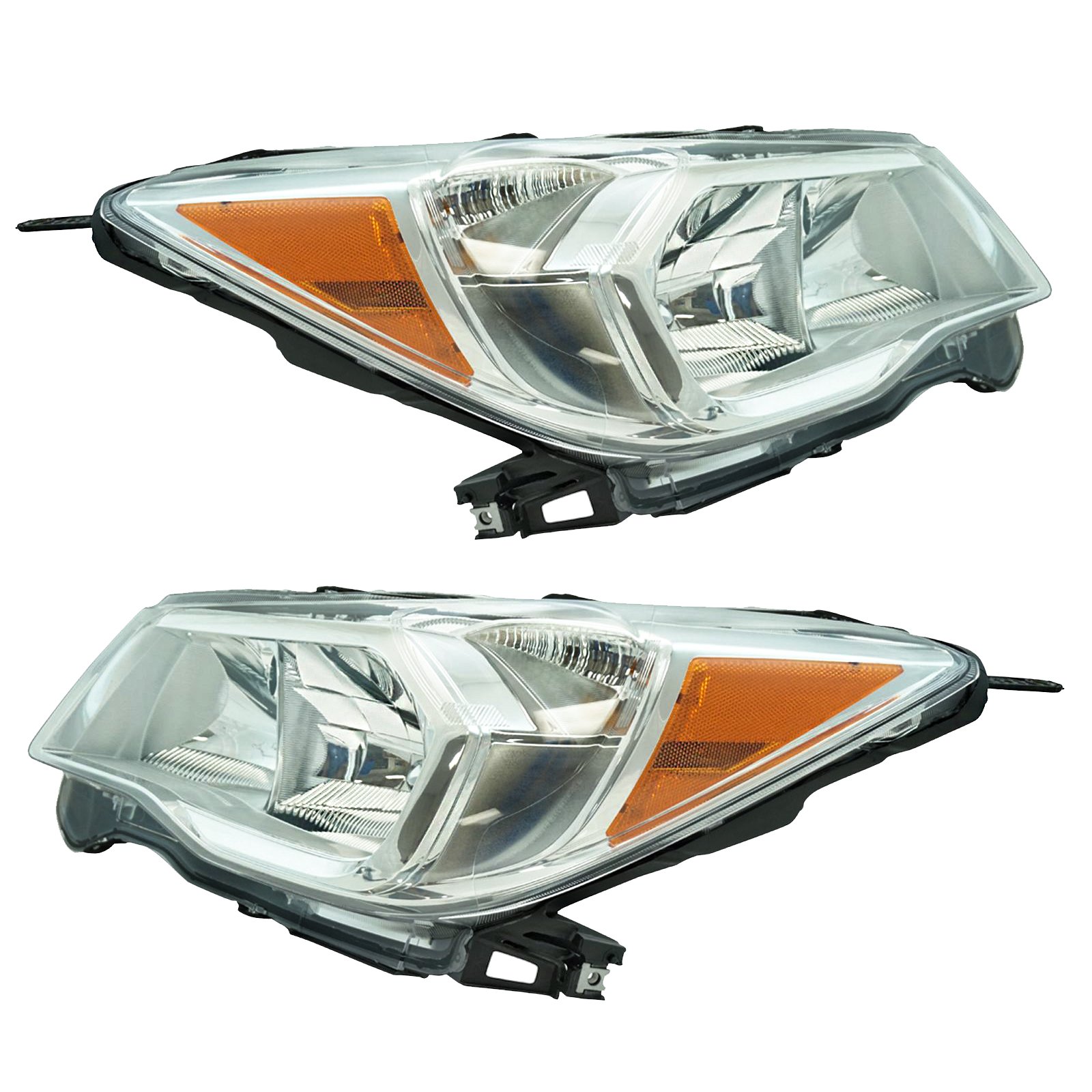 TRQ 2 Piece Headlight Assembly Set Chrome Bezel
