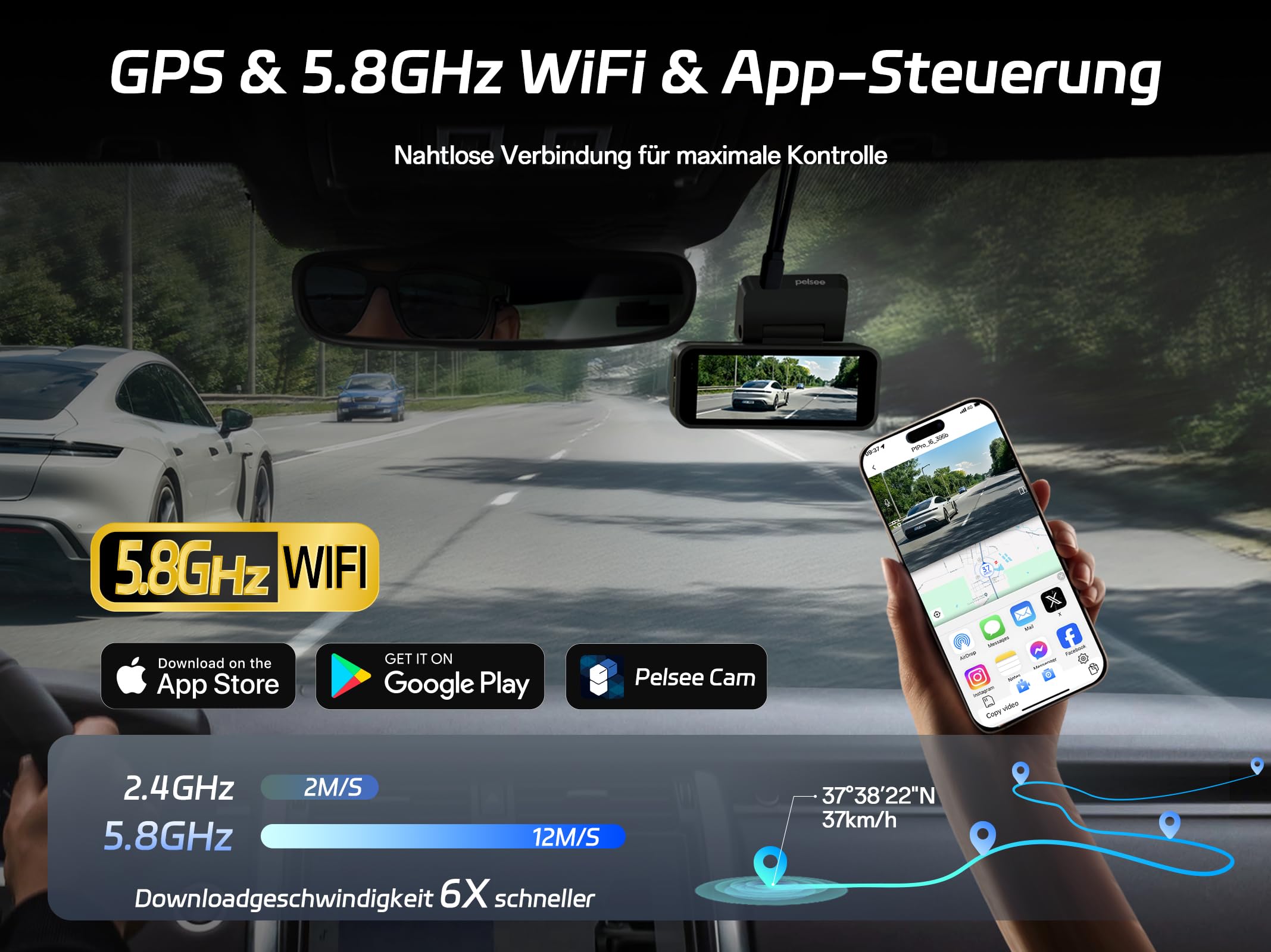 Pelsee 4K Dashcam Auto Vorne Hinten mit STARVIS 2 Sensor, 3.39'' IPS Display dashcam Auto mit 24H Parküberwachung, 5.8GHz WiFi, HDR WDR, ADAS, GPS, Vollfarben-Nachtsicht mit WiFi, 64GB SD Karte 5