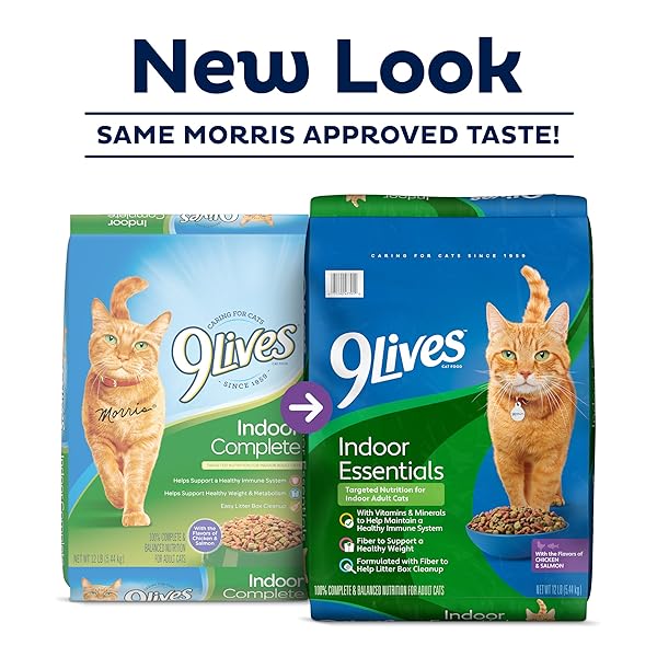 9LIVES INDOOR ESSENTIALS DRY CAT FOOD FOR ADULT CATS WITH CHICKEN & SALMON FLAVORS, 3.15 LB. BAG (PACK OF 4)