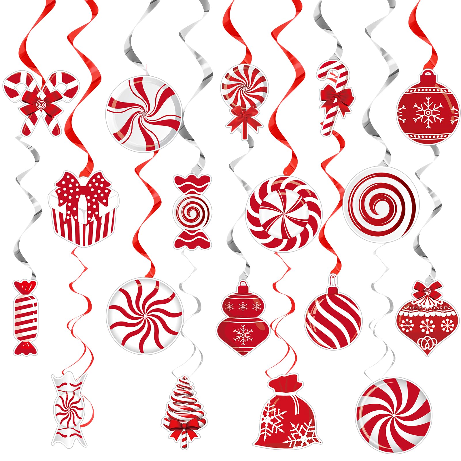 Photo 1 of 40Pcs Christmas Candy Cane Hanging Swirl Decorations Red and White Lollipop Peppermint Ceiling Hanging Streamers Candy Cutouts Ornaments for Candyland Home Winter Holiday Xmas Party Decor Supplies