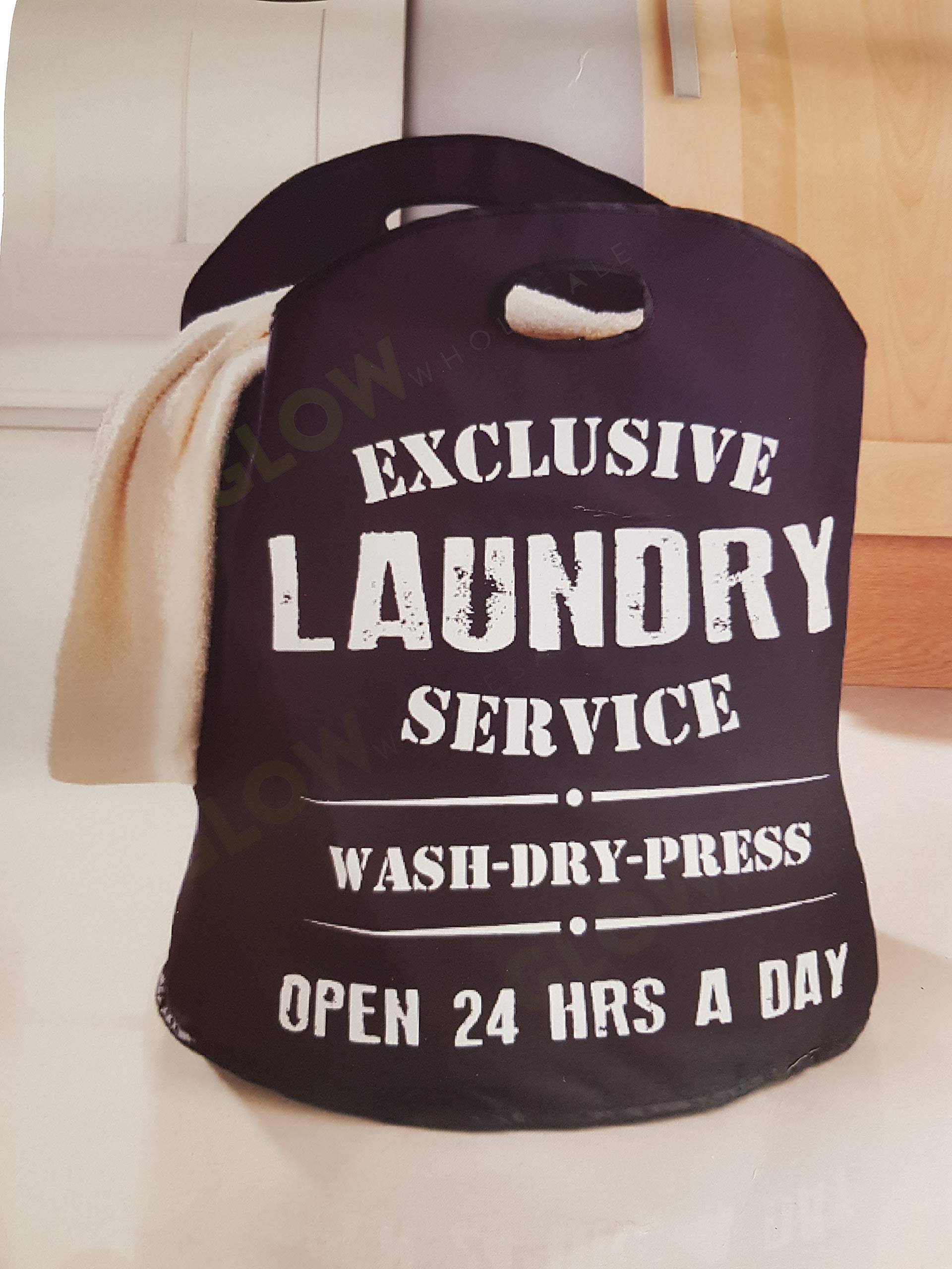 GLOW XL Laundry Bag – Extra Large Black 100L Capacity Folding Hamper Collapsible Washing Basket Sack with Strong Carry Handles for Dirty Clean Clothing Ironing – Great for Home Kitchen Travel Holiday