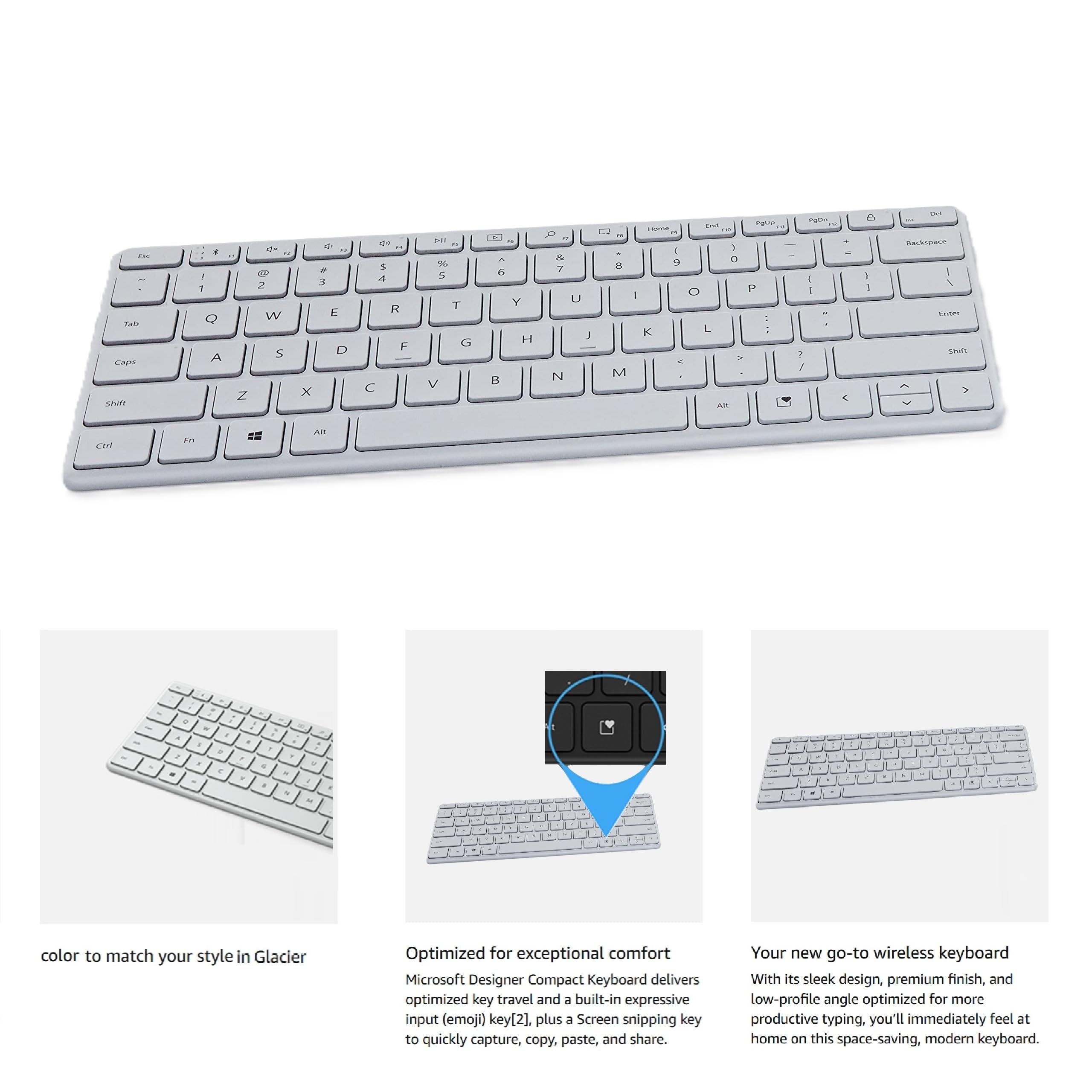 Microsoft Designer Compact Keyboard Ultra-Slim Portable Wireless Bluetooth Keyboard for PC, Mac, Laptop, Tablet and Mobile Devices, for Ergonomic Typing - White