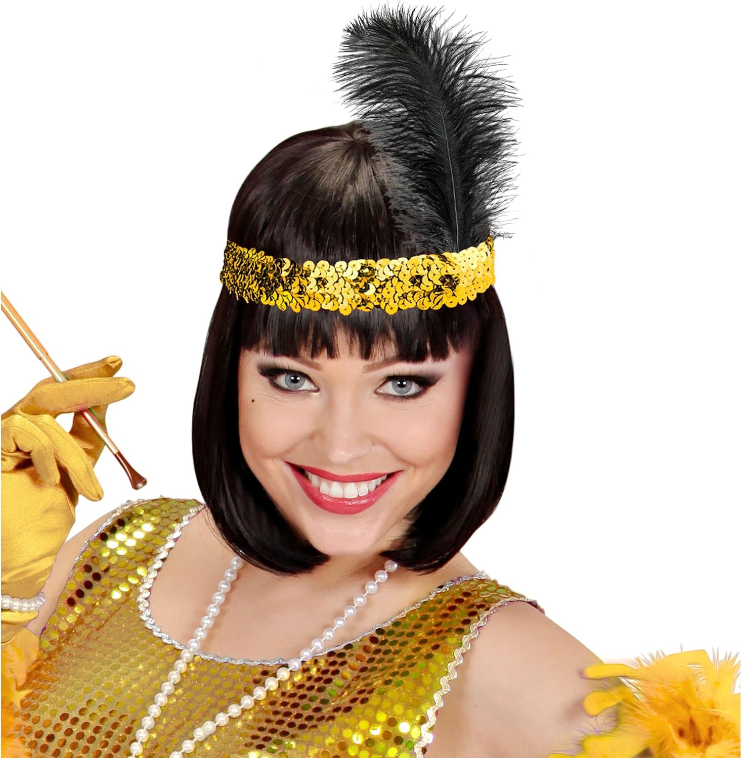 Widmann 01943, Headband with Sequins and Feathers, Adult Woman, 1910s-20s-30s, Charleston, Burlesque, Carnival, Theme Parties - Image 3