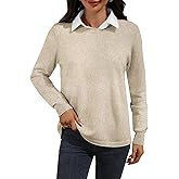 AMZANGEL Women's Merino Wool Sweater 100% Wool Pullover Crewneck Long Sleeve Knitted Banded Hem Sweater