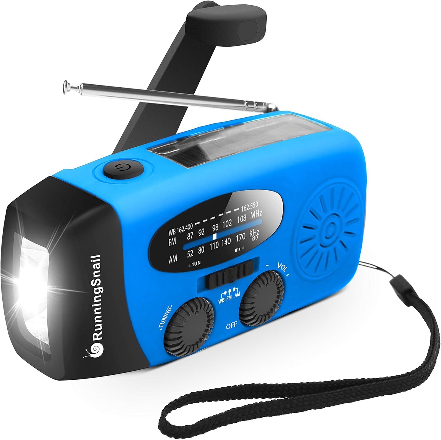 Upgraded Version RunningSnail Emergency Hand Crank Self Powered AM/FM NOAA Solar Weather Radio with LED Flashlight, Emergency Power Bank for iPhone/Smartphone (088B): Home Audio & Theater