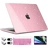 TWOLSKOO for MacBook Pro 13 inch Case 2023-2016 A2338 M2 M1 A2251 A2289 A2159 A1989 A1708 A1706, Glitter Sparkly Plastic Hard Shell with Keyboard Cover & Type C Adapter 2 Pack & Camera Cover, Pink