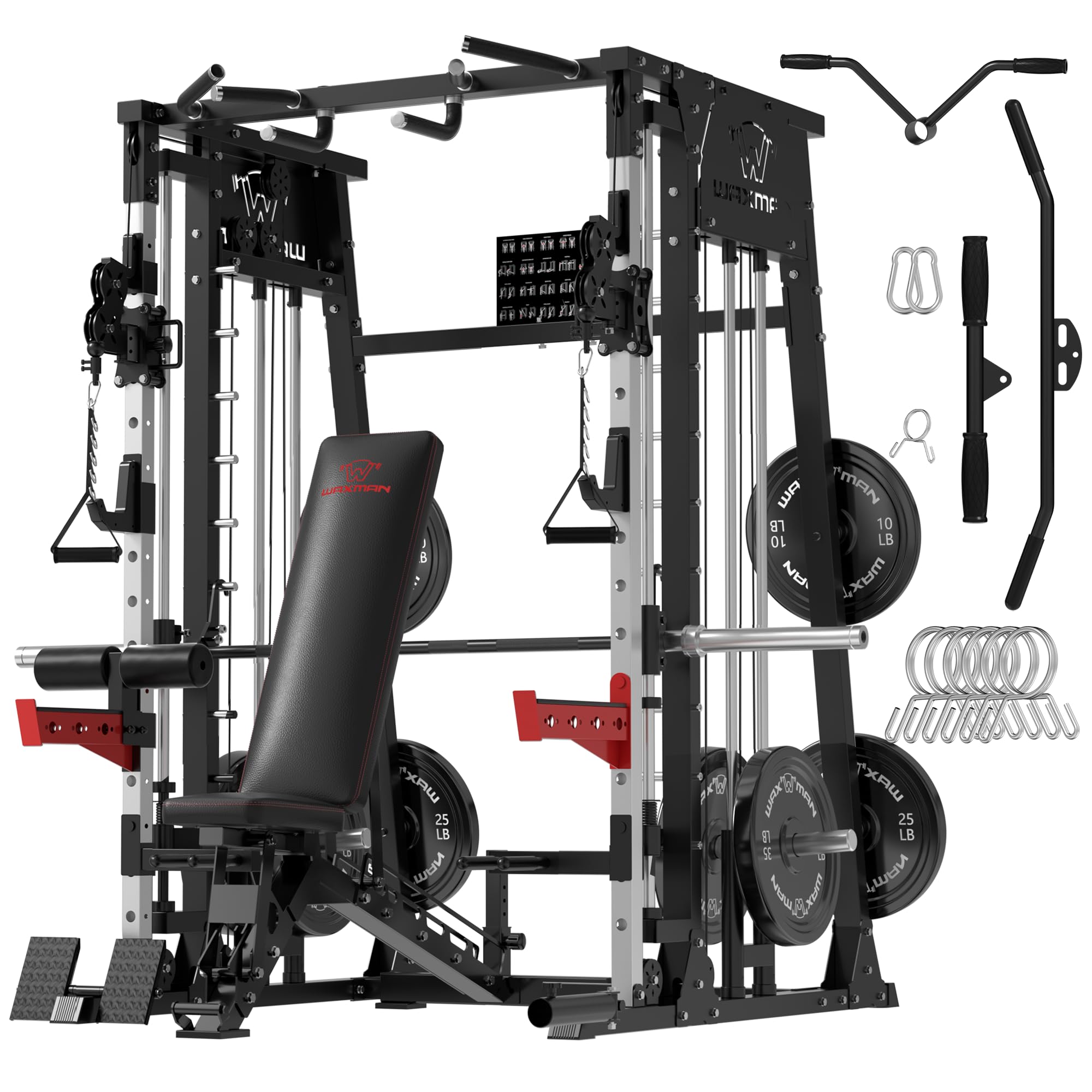 Photo 1 of Waxman Smith Machine, 2200lbs Squat Rack with LAT-Pull Down System & Cable Crossover Machine, Training Equipment with Leg Hold-Down Attachment, Garage & Home Gym Package with 340lBS Black Plates