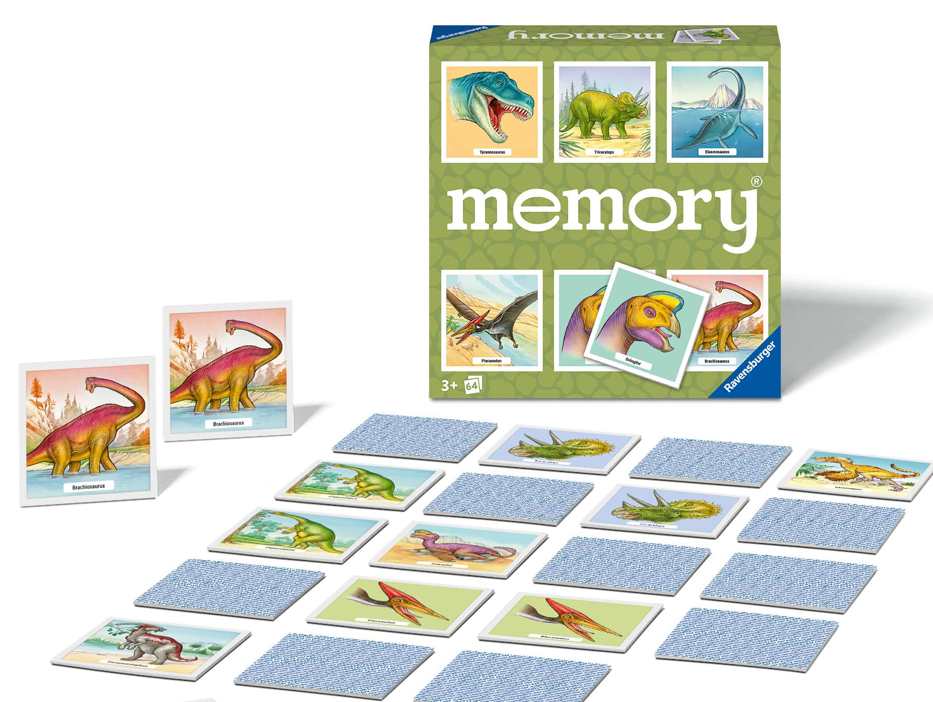 Ravensburger Dinosaurs Large Memory - Matching Picture Snap Pairs Game For Kids Age 3 Years and Up 20924