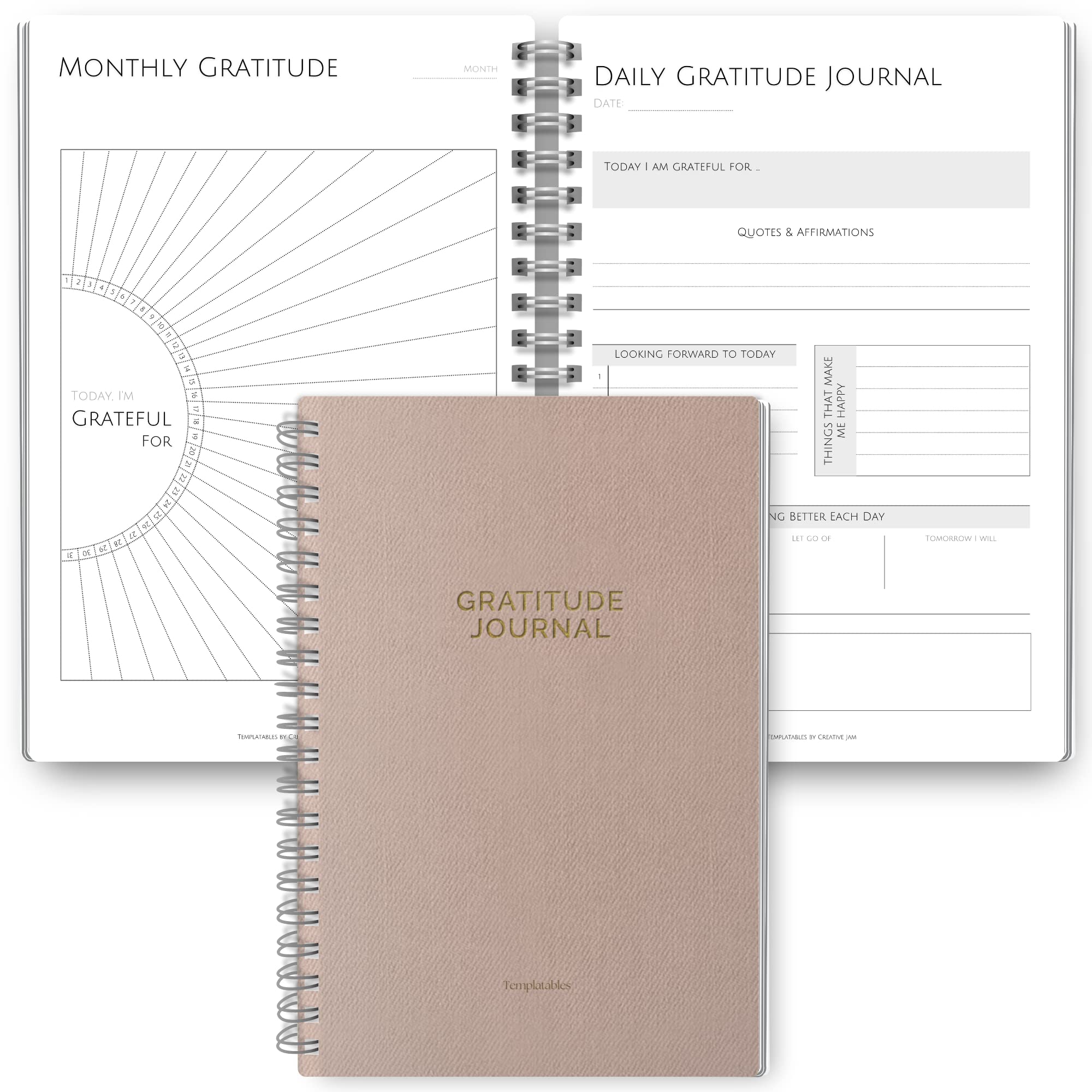 Gratitude & Mindfulness Journal - 90 Day Gratitude Template, Self Care Planner, Positivity Diary, A5 (Mono) — image 1
