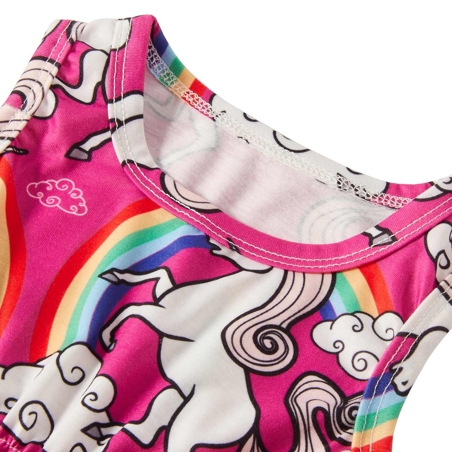 Leapparel 6-12 Months (Size 90) Baby Girls Printed Rainbow UnicornRose red Outfit First Birthday Rompers with Headband Long Sleeve Children Clothes ,Unicorn,3-6Months (Size 80)