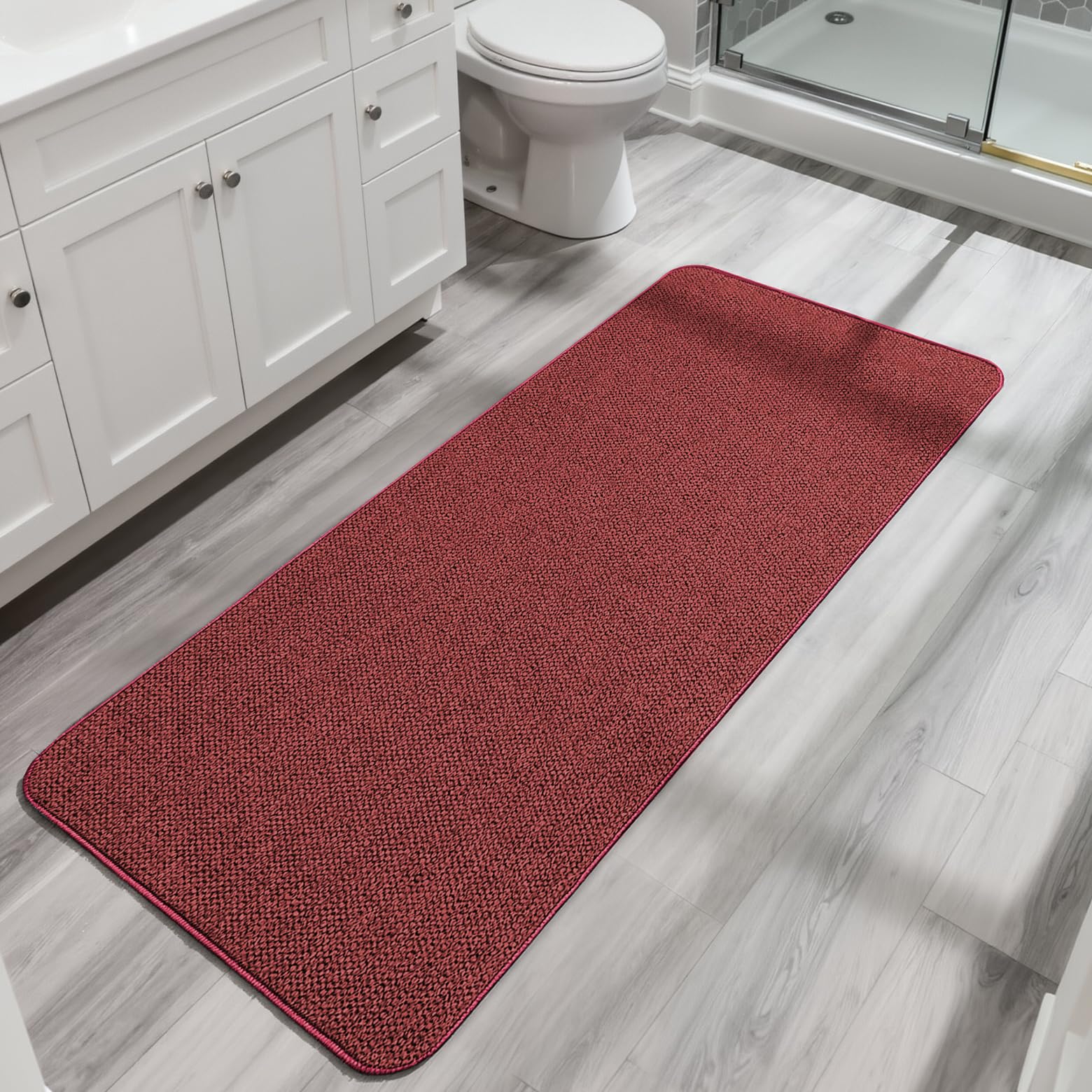 Bosap Christmas Bath Mat,Ultra Thin Bathroom Runner Rugs,Large Bath Mats for Bathroom,Quick Dry,Non-Slip,Machine Washable,Low Pile,Bath Rug,Shower Outside,Sink,Home Decor Accessories.Red,（17x59inch） Image
