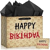 Stranger Birthday Gift Bag Upside Down Happy Birthday Gift Bag Mystery Welcome to the Other Side Favor Bag with Tissue Paper Card for Kids Adults Thriller Fans Horror Spooky Party Supplies Decorations