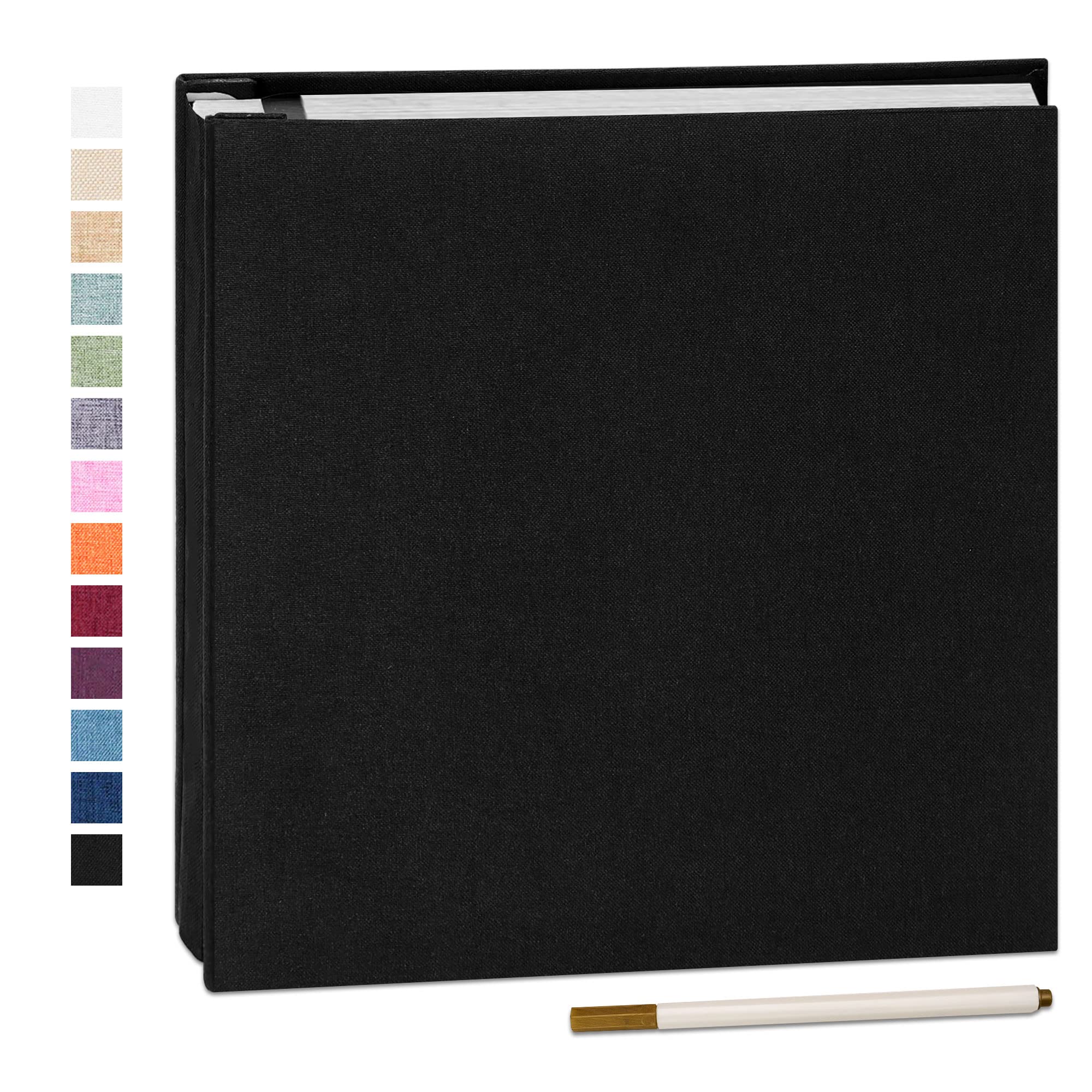 Yopih Adhesive Photo Album 33x32cm with 40 Pages Fits 10 x 15 cm Linen Cover Scrapbooking DIY Photo Album with A Metallic Pen Save Baby Growth Wedding Travel Black