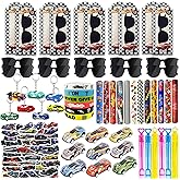 QZYCMHOO 120PCS Race Car Party Favors Set, Car Birthday Decorations Including Slap Bracelets, Keychains, Gift Bags, DIY Stickers,Racing Glasses ,Bubble Wands, Race Car Birthday Supplies