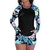 Arolina Womens Rash Guard 2 Piece Long Sleeve Swimsuits Plus Size Bathing Suits UPF 50+ Swim Shirt with Shorts