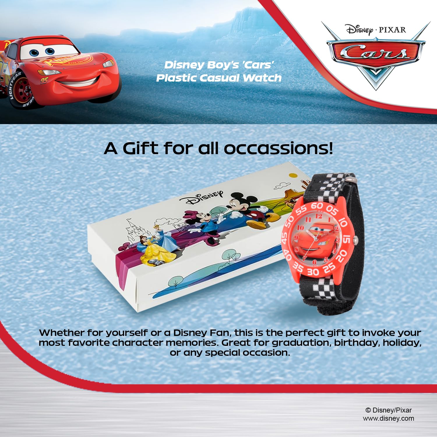 Disney Pixar Cars Lightning McQueen Watch for Kids 3-5, Boys, Toddlers – Analog Cars Watch with White Bezel, 3D Yellow Plastic Strap – Lightning McQueen Watches for Boys, Fun & Colorful Design