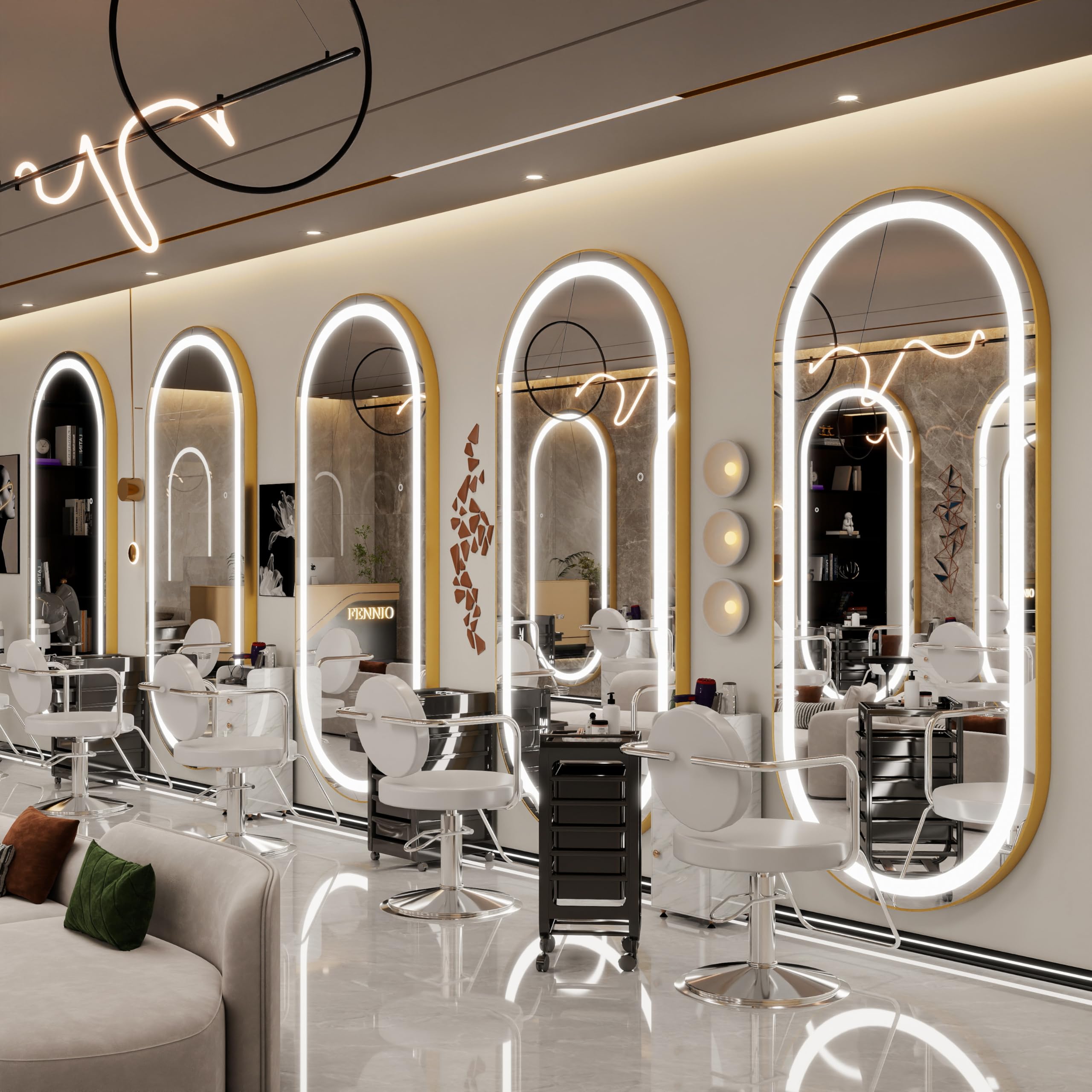 Photo 1 of ***THE LIGHT DOESN'T WORK*** FENNIO 70" x 32" Large Luxury Wall Mounted Mirror with LED Lights - Oval Full Length LED Lighted Full Body Dressing Mirror for Bedroom, Salon, Brushed Aluminum Frame, Tempered Glass