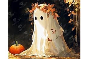 DIAMOND ART CLUB Boo and The Pumpkin Diamond Painting Kit, Fun DIY Crafts for Adults, Round Diamond Art Canvas, 11" x 9"