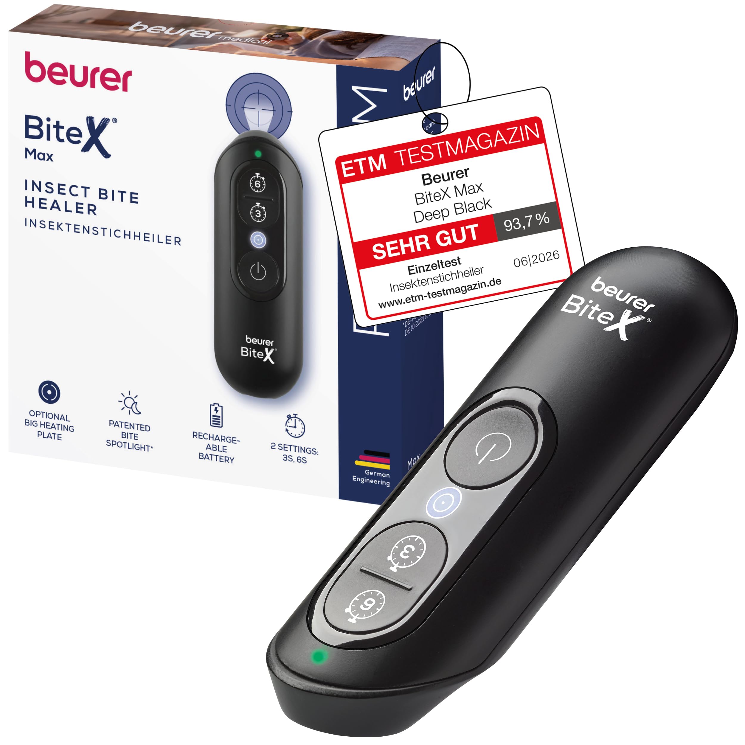 Beurer BiteX Max Deep Black Insektenstichheiler mit größerer Heizfläche
