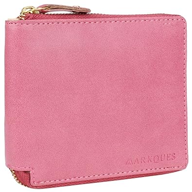Markques Leather Zipper Wallet Purse For Women And Girls (Anna-4419) (Pink)